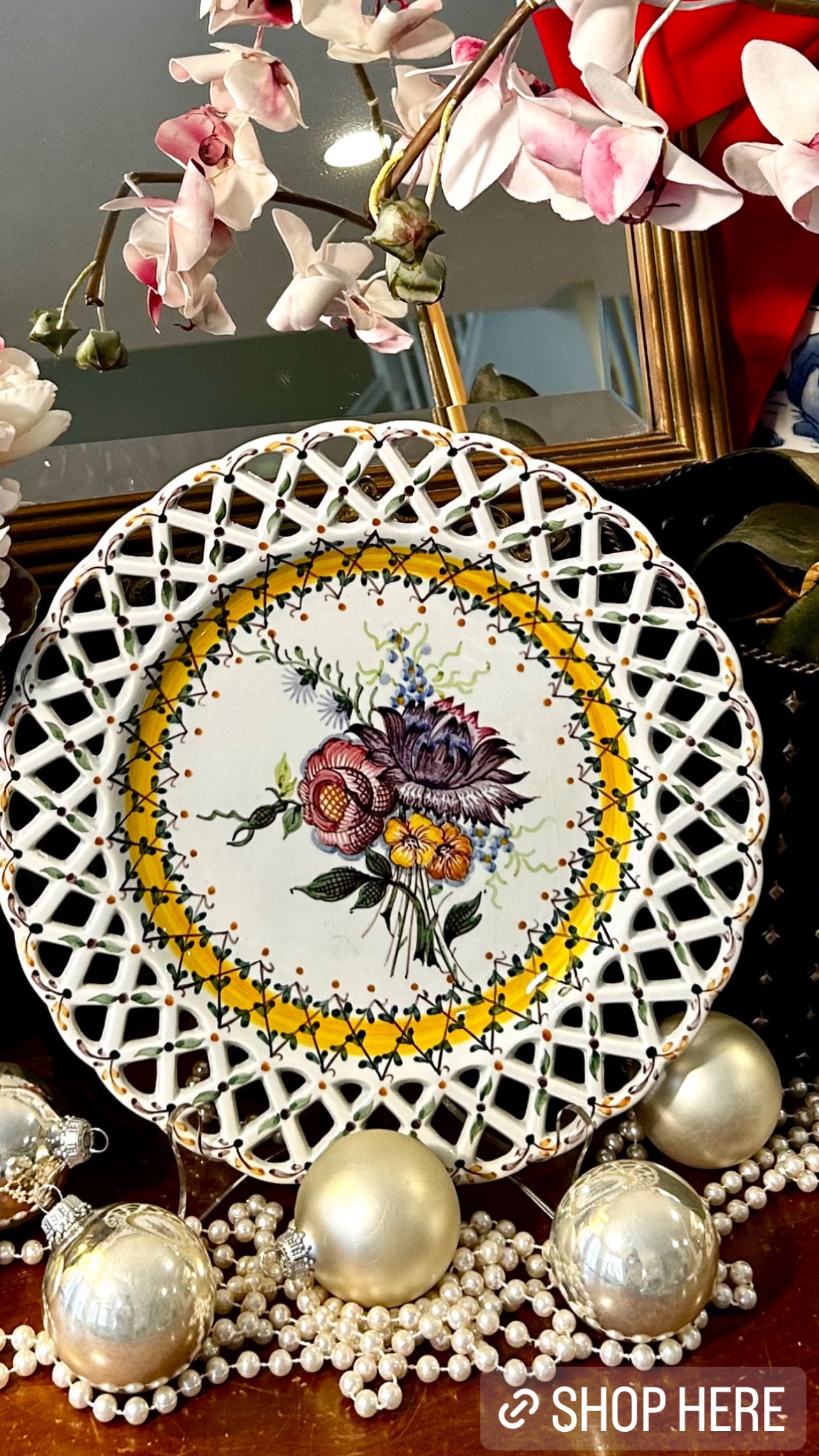 Gorgeous set of 3 Vintage hand painted reticulated Portugal Ceramic Plates