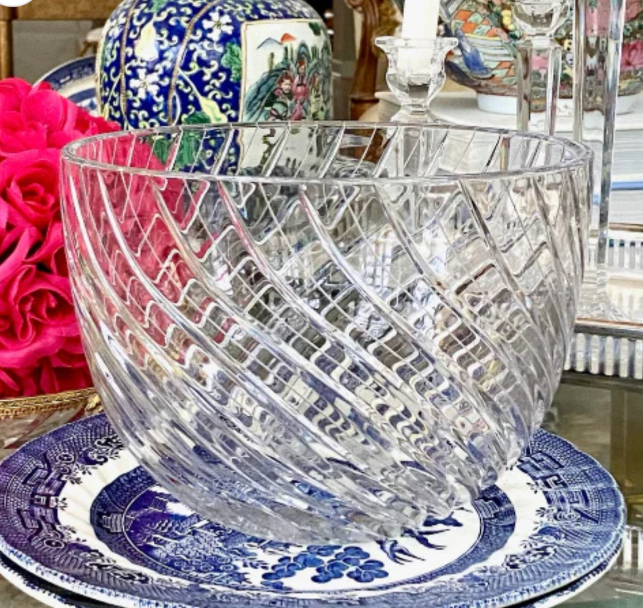 Vintage Large Glass Bowl with Lid