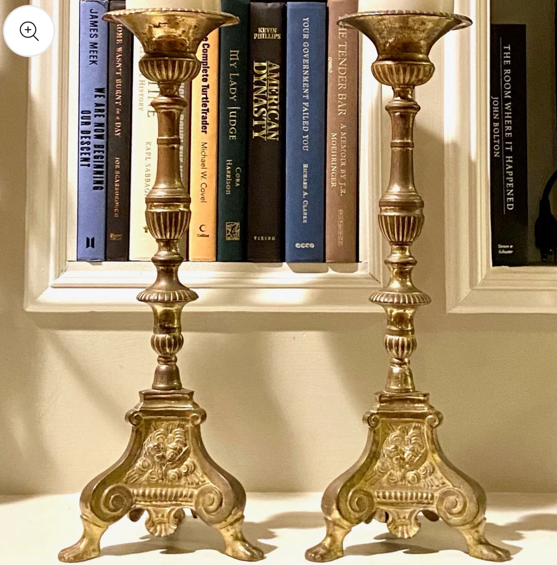 Spectacular pair of Brass claw leg chippendale candle holders