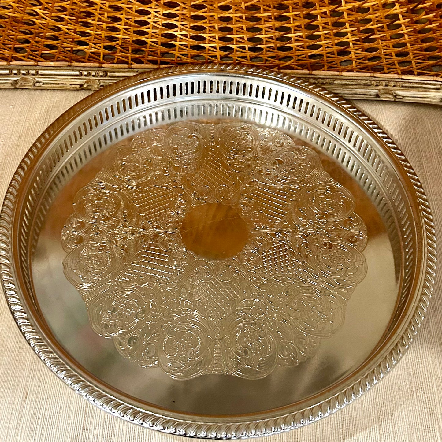 Gorgeous, vintage designer Kensington silver plate reticulated gallery tray.