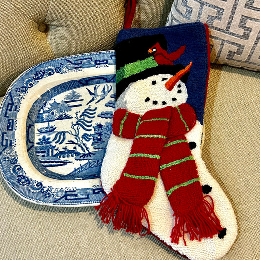 Vintage christmas snowman  fireplace mantle stocking