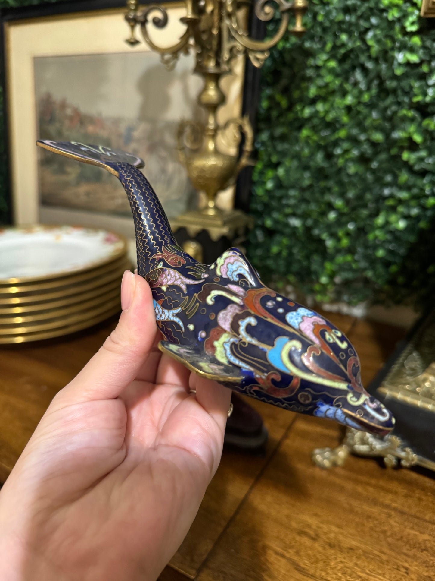 Vintage Chinese Cloisonné Dolphin