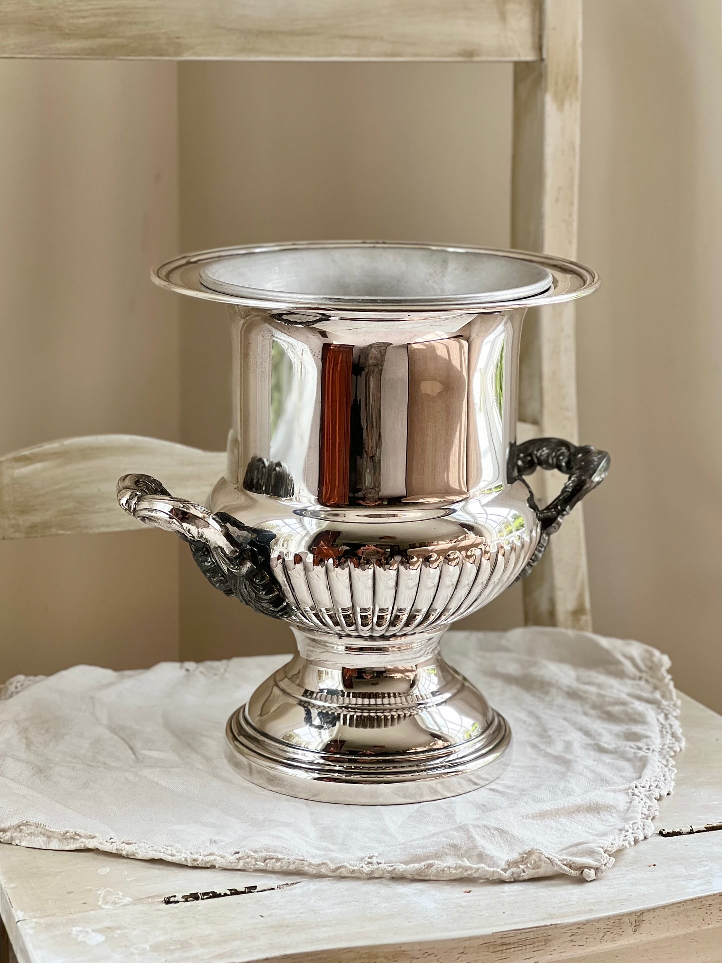 Vintage Silver Plate Champagne Cooler with Ornate Twin Handles