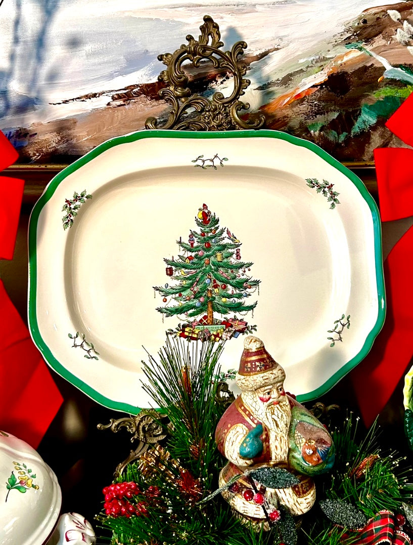 Massive Vintage Spode “Christmas Tree” large serving platter, 16x11”