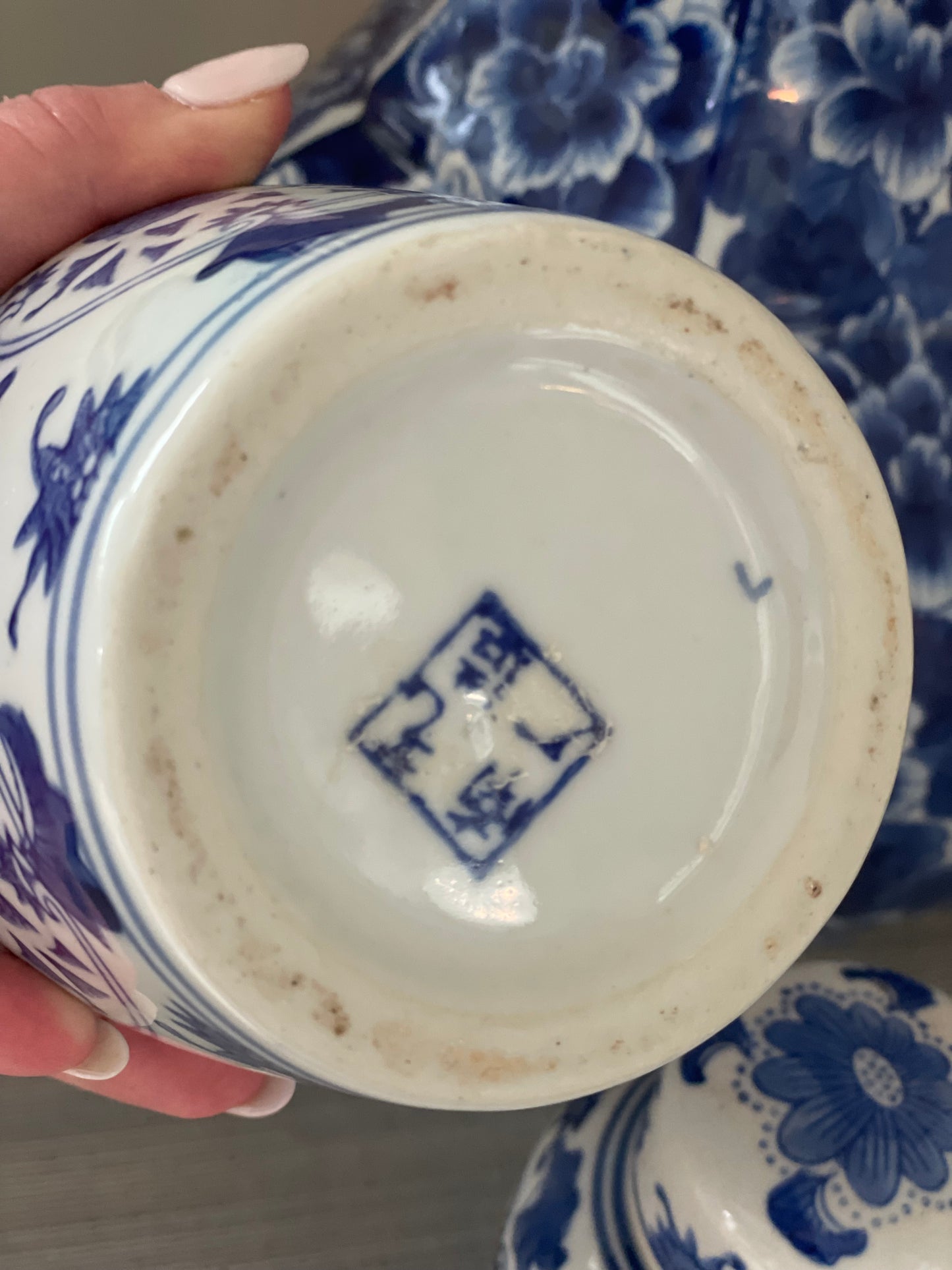 Vintage Pair of Blue & White 6” Lidded Jars