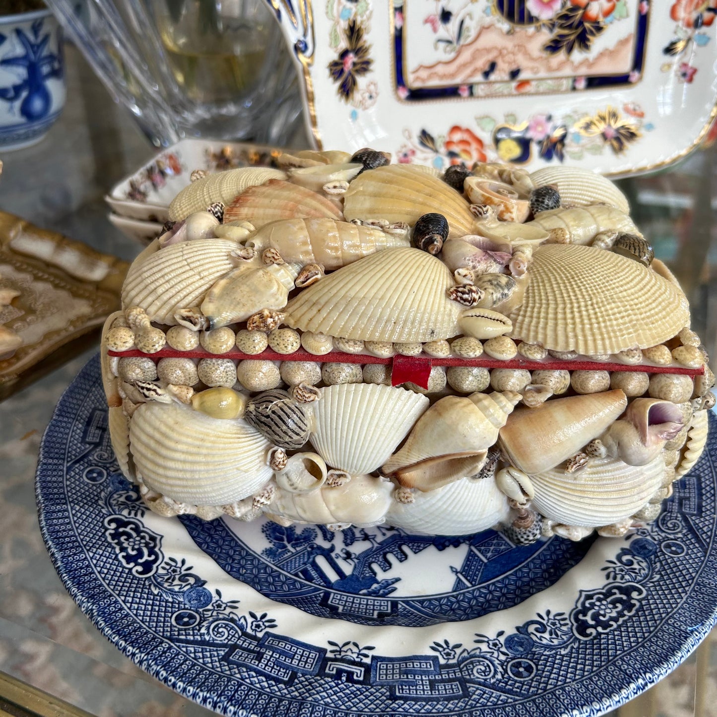 Massive gorgeous coastal chic real seashell lidded box decor