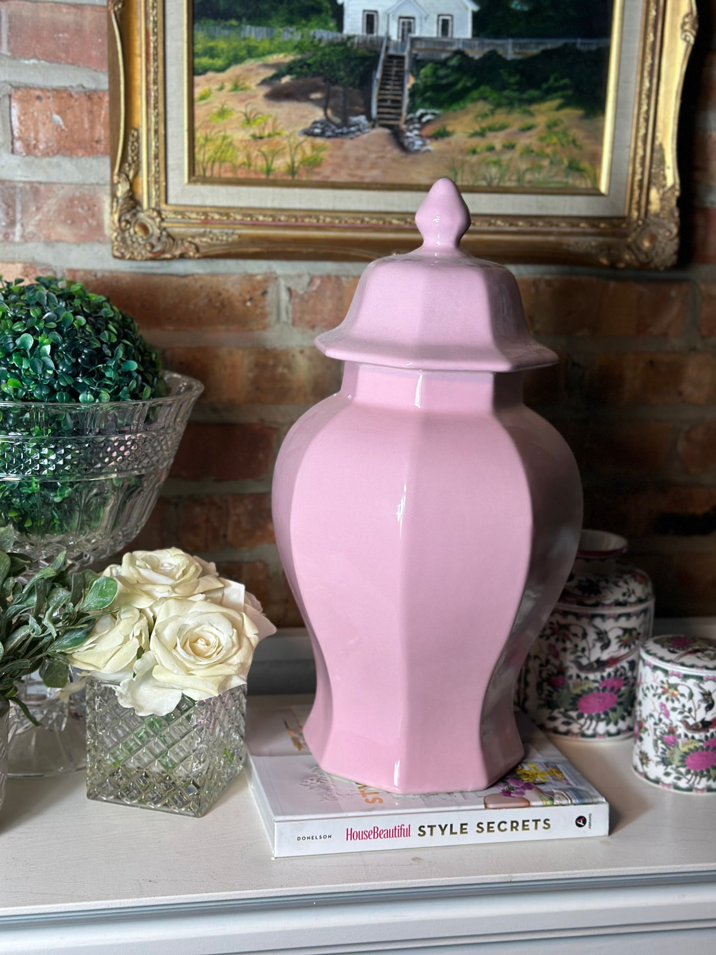 18" Tall Powder Pink Porcelain Ginger Jar