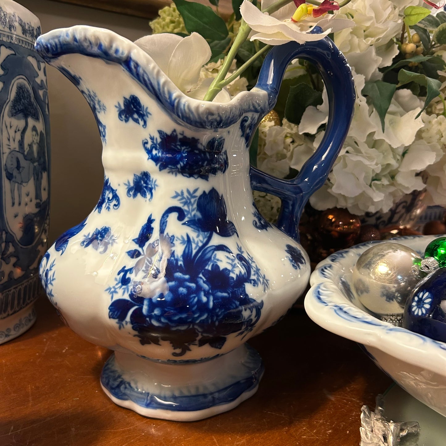 Antique English blue & white wash basin, Pitcher W/ Bowl - Excellent Condition!