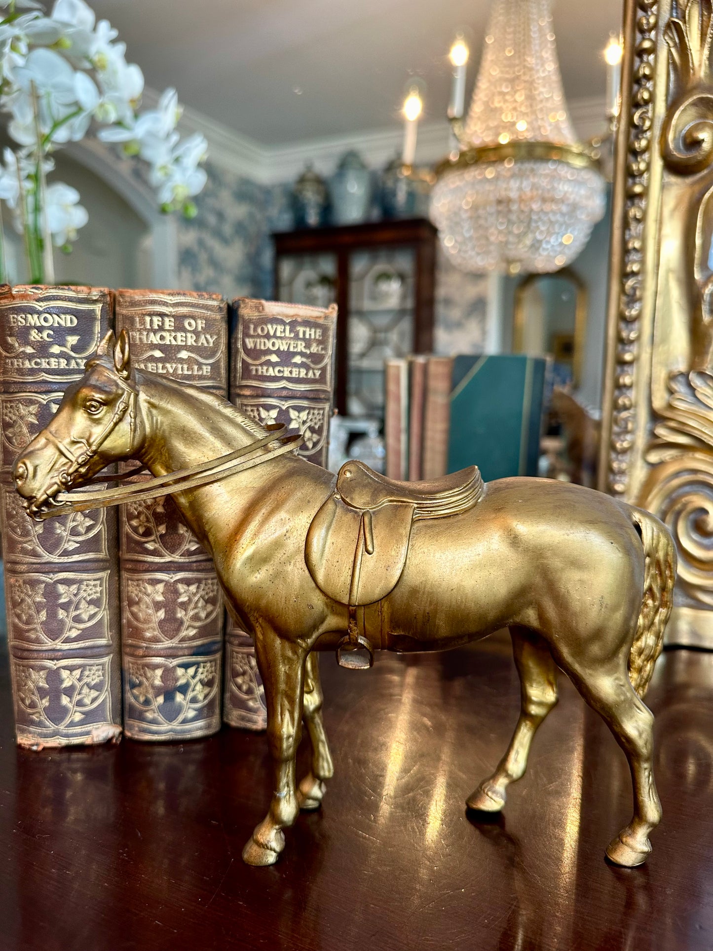 Fantastic Rare Antique Gold Spelter Horse Statue