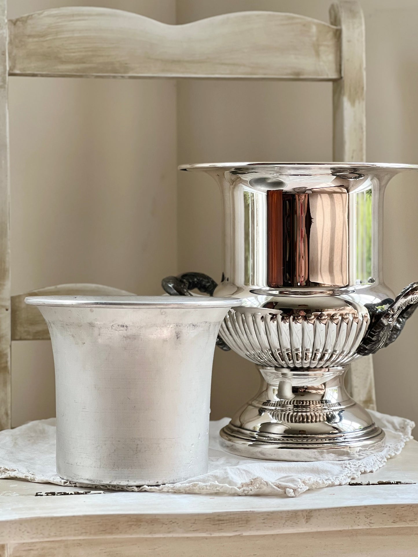 Vintage Silver Plate Champagne Cooler with Ornate Twin Handles