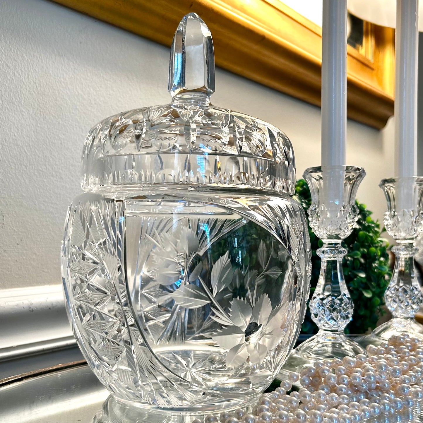 Massive ample cut antique crystal biscuit jar