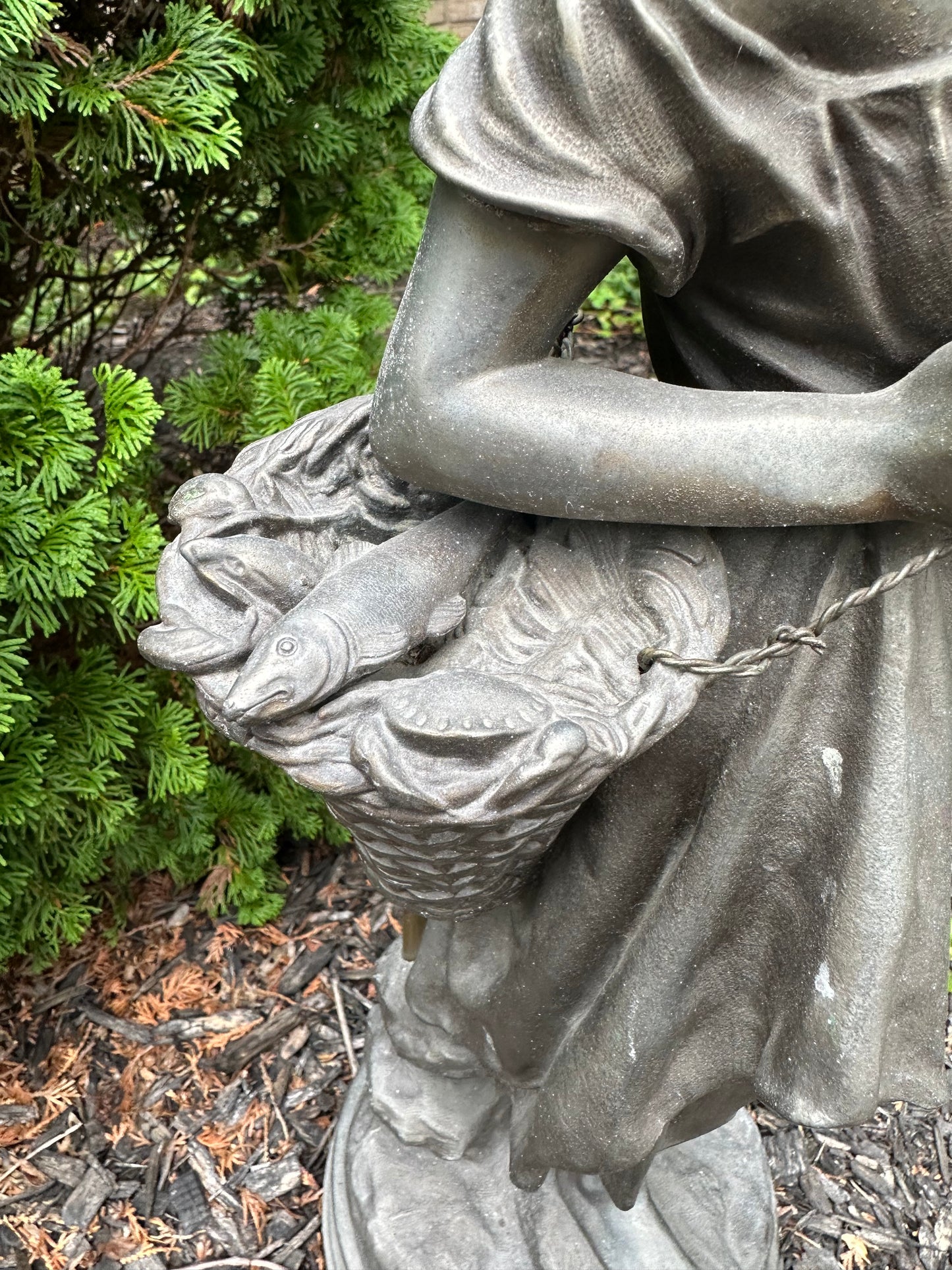 Massive Antique Spelter Statue Fish Monger Woman