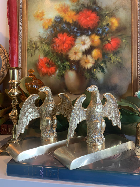 Pair of Cast Brass Eagle Bookends by Virginia Metalcrafters