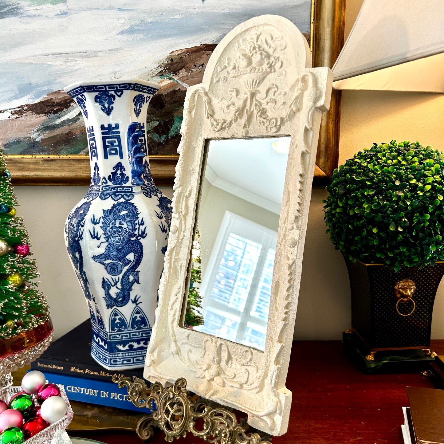 Impressive Ivory swag floral wall mirror