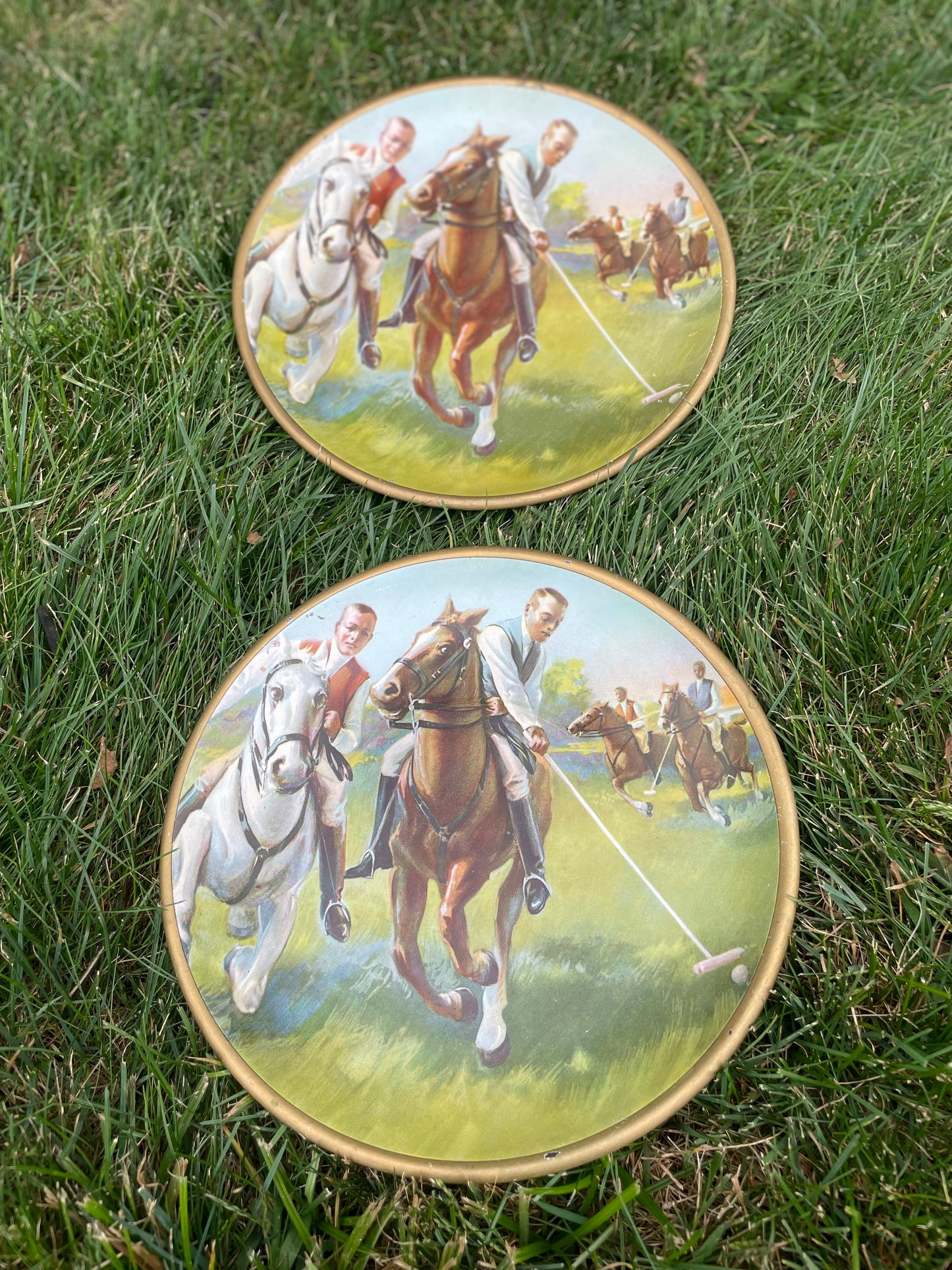 For Rob: Pair of Vintage Polo Print Hand Applied to 10” Metal Plate (Set of 2 Plates)