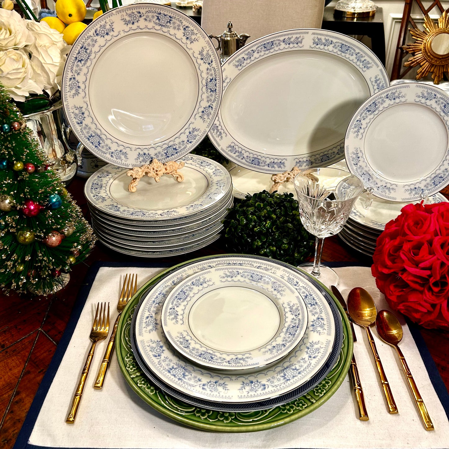 Set of 6 Vintage blue and white porcelain salad dessert plates