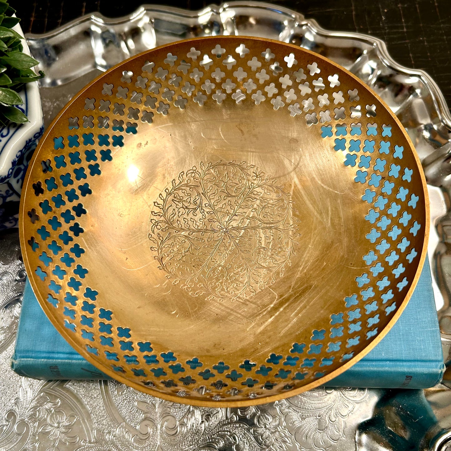 Vintage brass woven vessel bowl