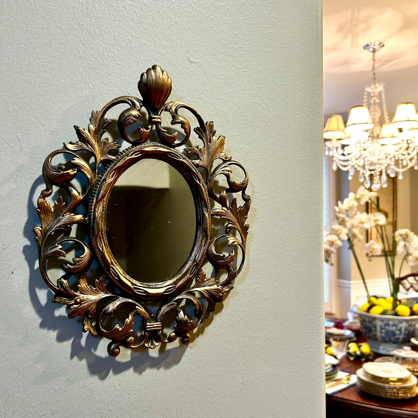 Antique brass baroque wall mirror (2 available)