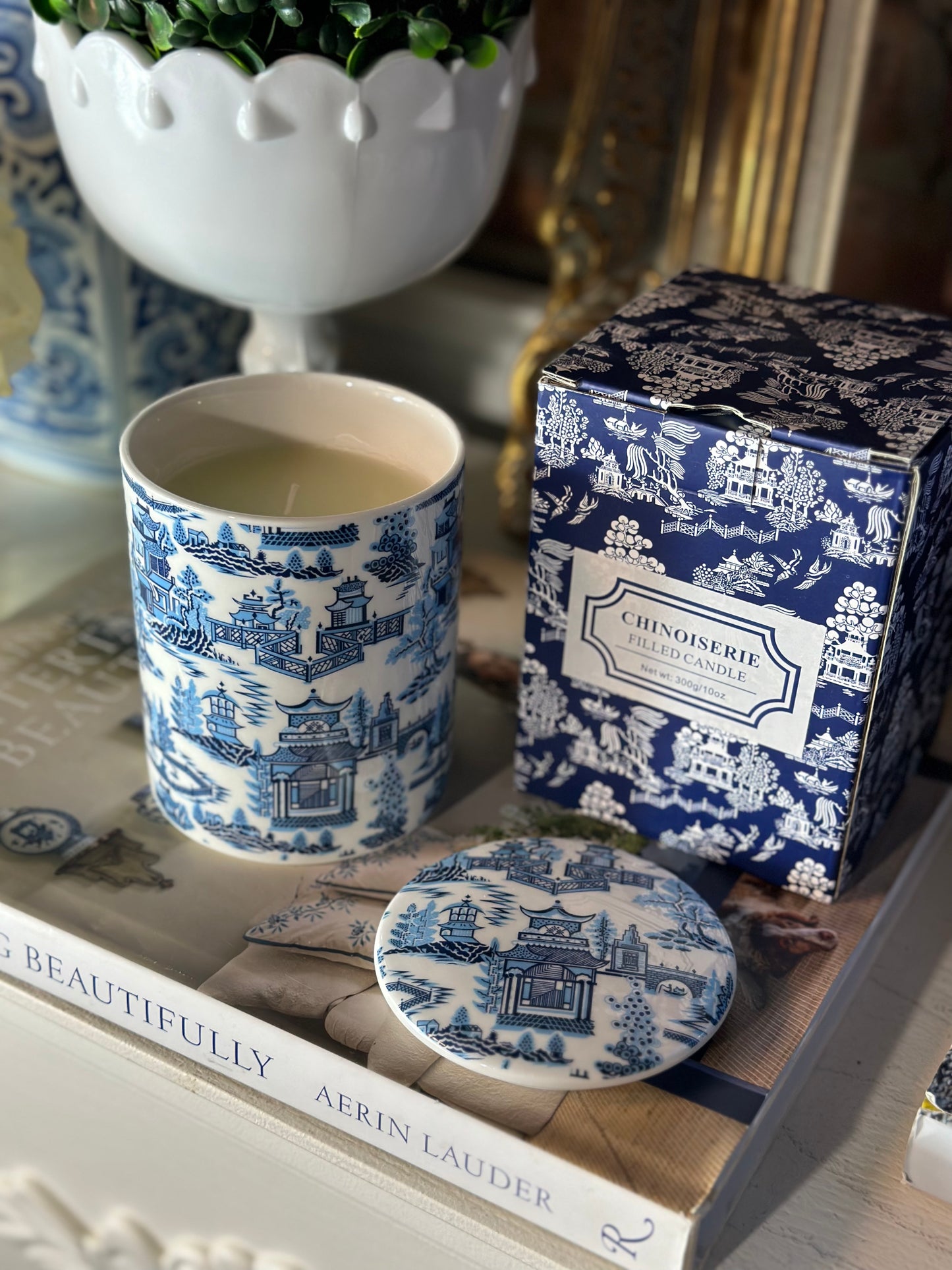 Blue & White Chinoiserie 3-Piece Gift Set: Candle, Bracelet, Ginger Jar Pack