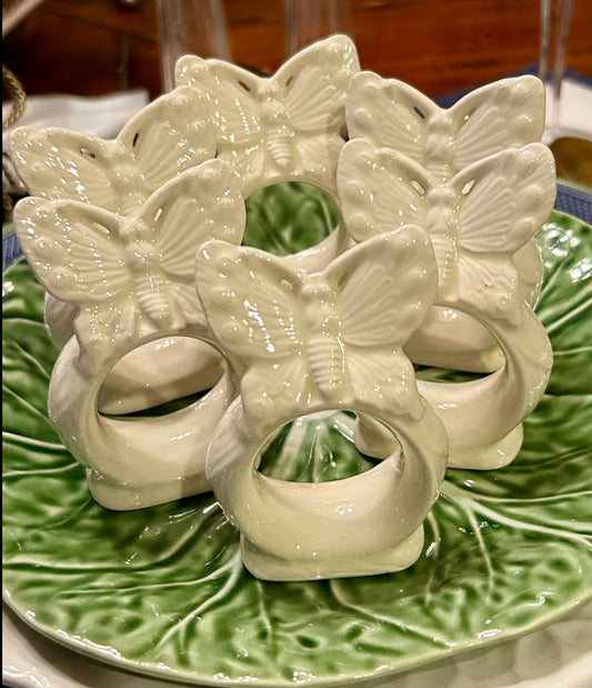 Vintage set 6 vintage white butterfly napkin ring holders