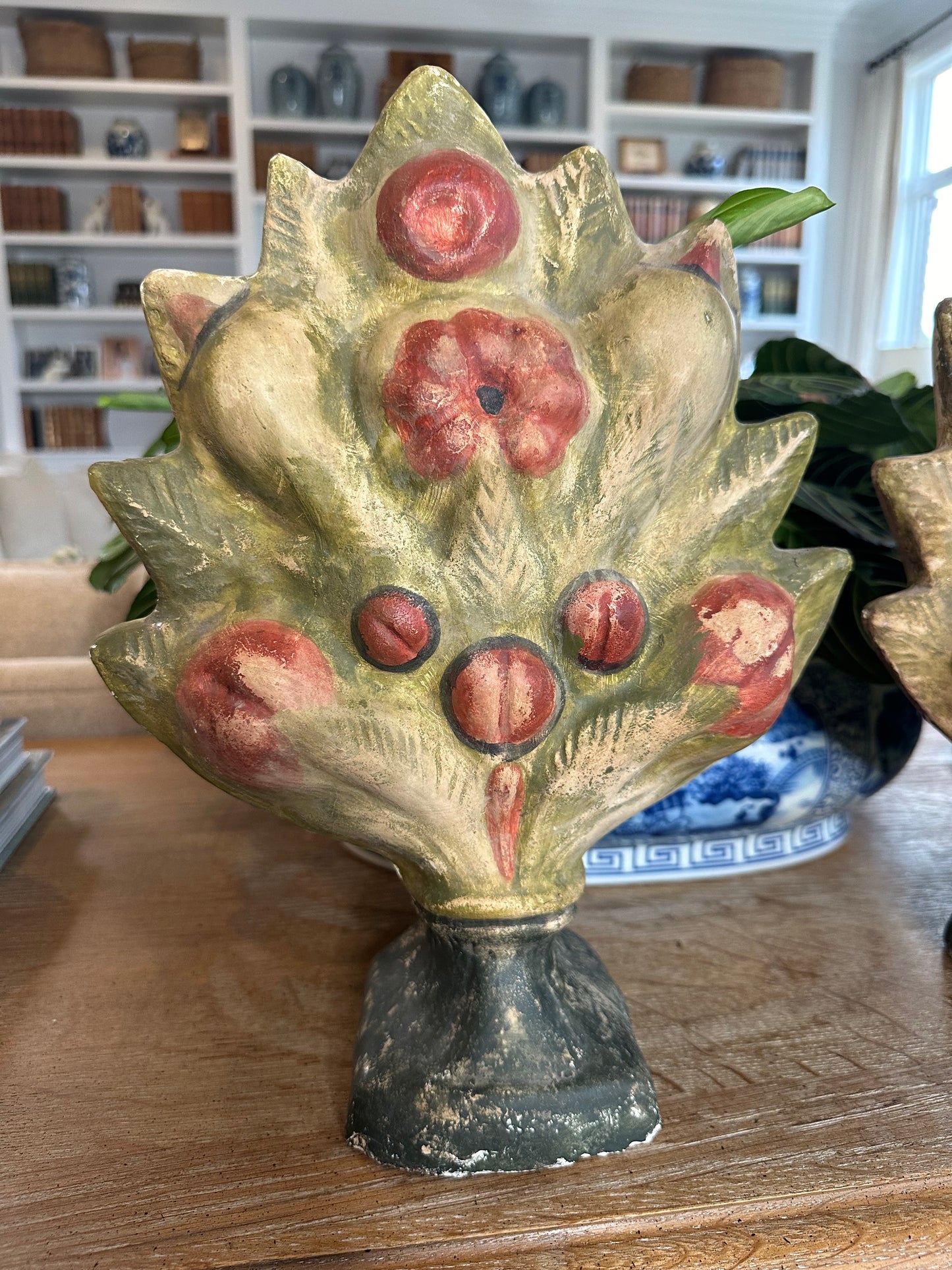 Rare Pair 19thc Plaster Paris Floral Garnitures