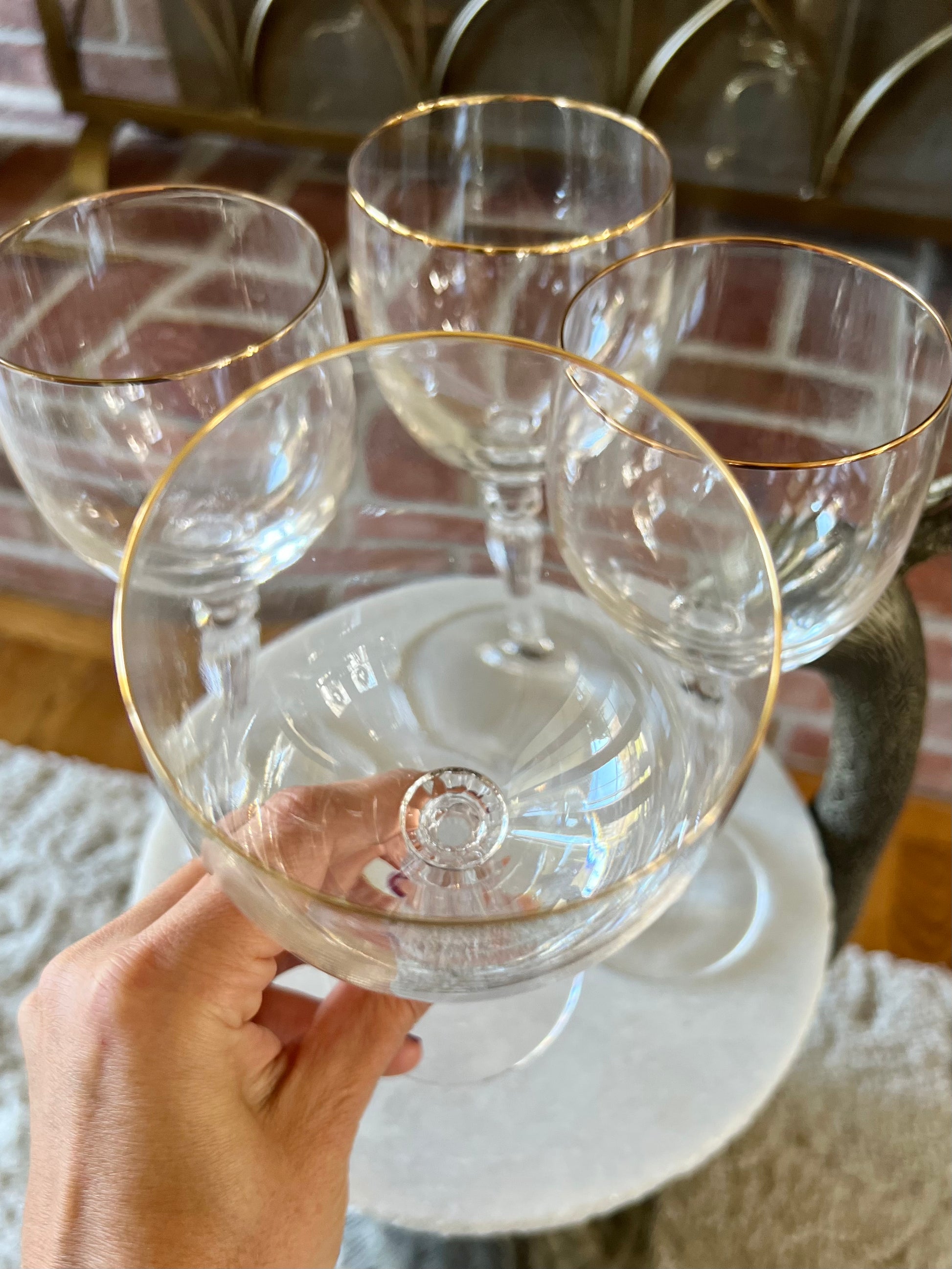 Set of 4 crystal water goblet stemware by designer Shannon Crystal.