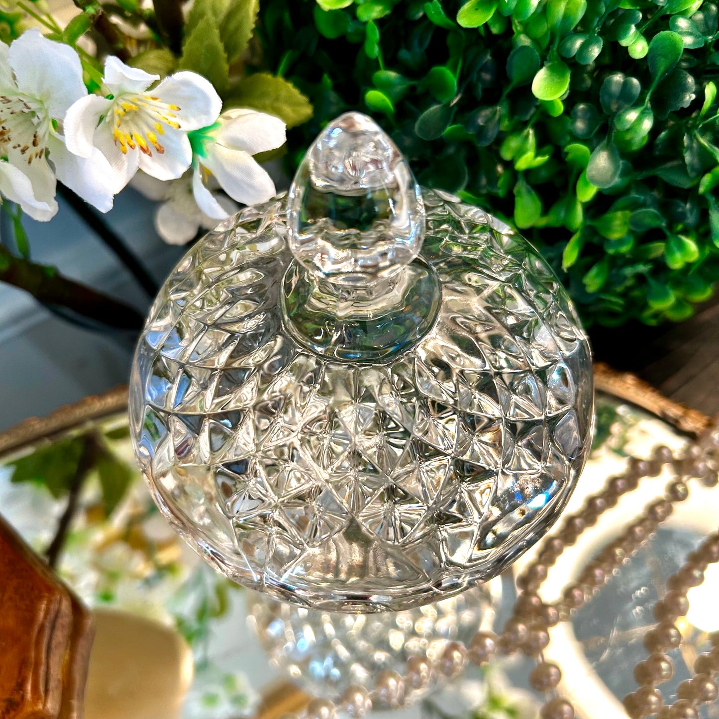 Sparkling Vintage lidded candy dish or trinket jar