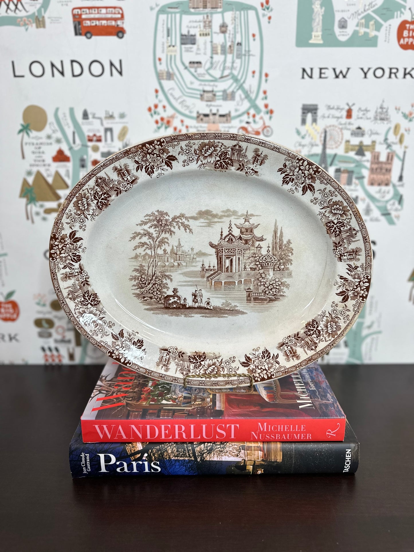 19th Century Antique Brown Transferware Platter "Madras" by Brownfield & Sons, Made in England, 16”