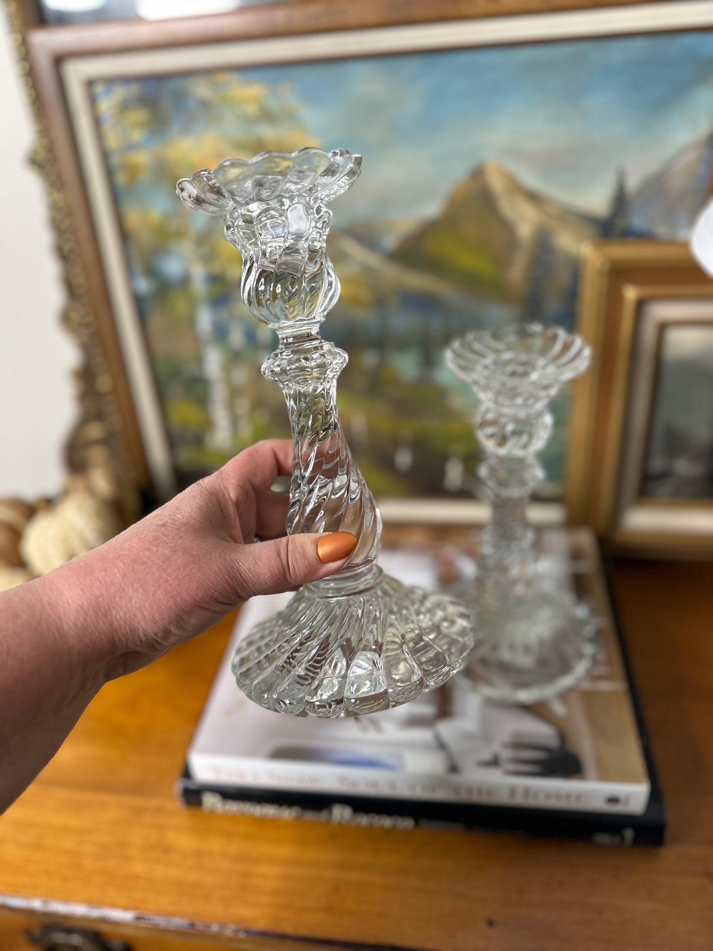 Stunning Early 20th Century Vintage Baccarat Bambous Crystal Candlesticks Pair, Made in France, 9"