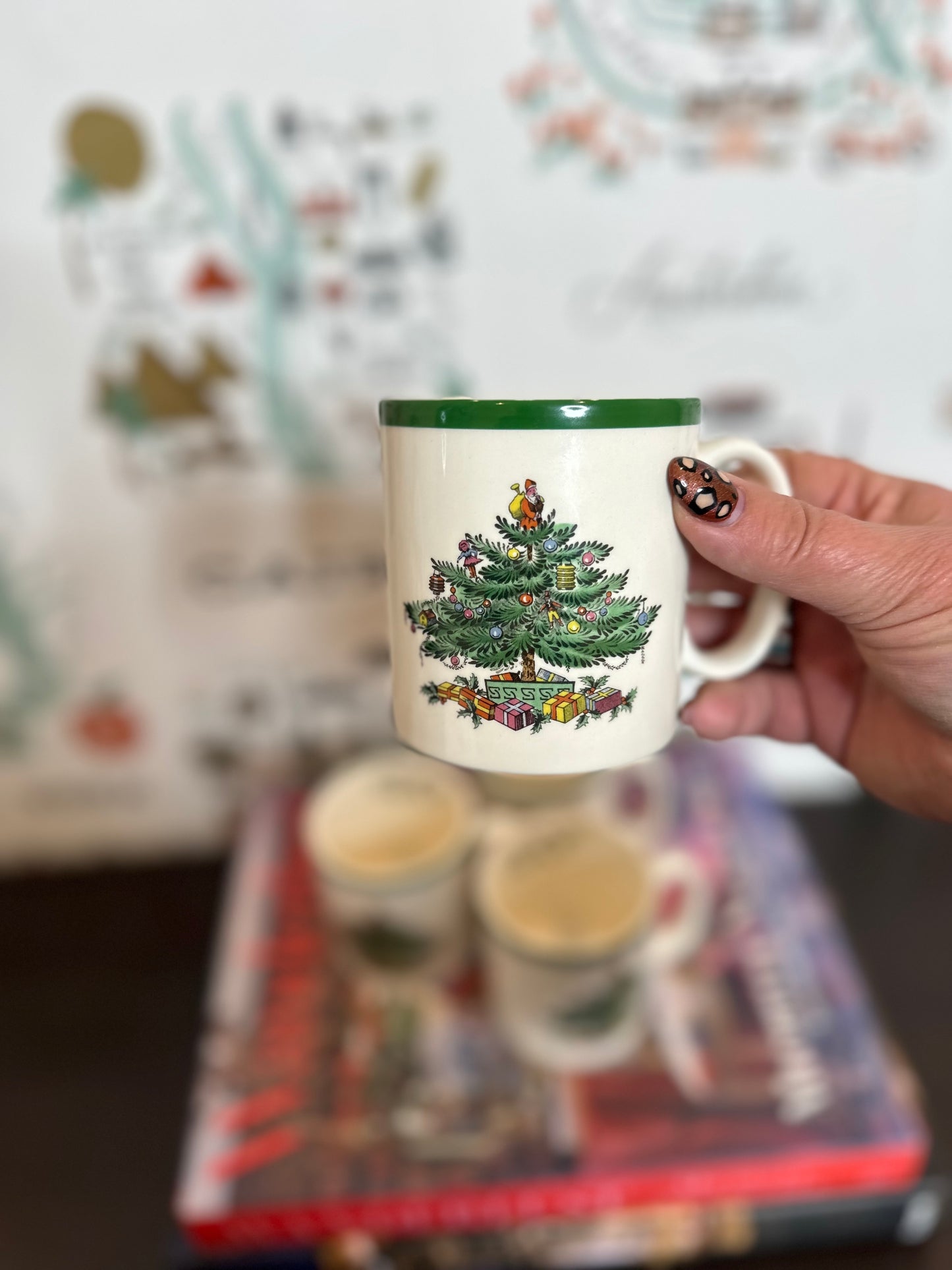 Vintage Spode Christmas Tree Mugs, Set of 4, Made in England