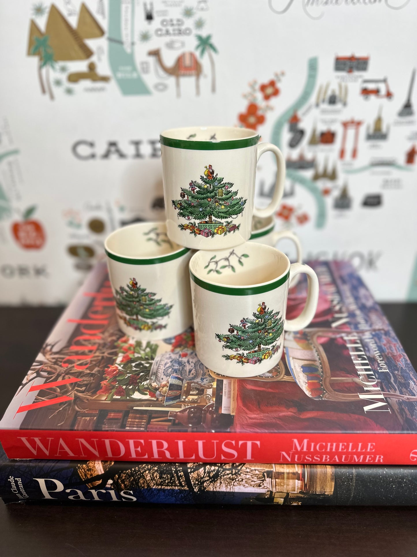 Vintage Spode Christmas Tree Mugs, Set of 4, Made in England