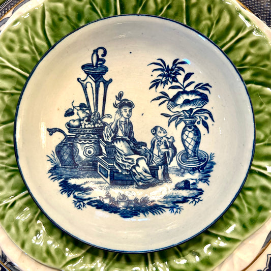 Older vintage blue & white pagoda chinoiserie plate