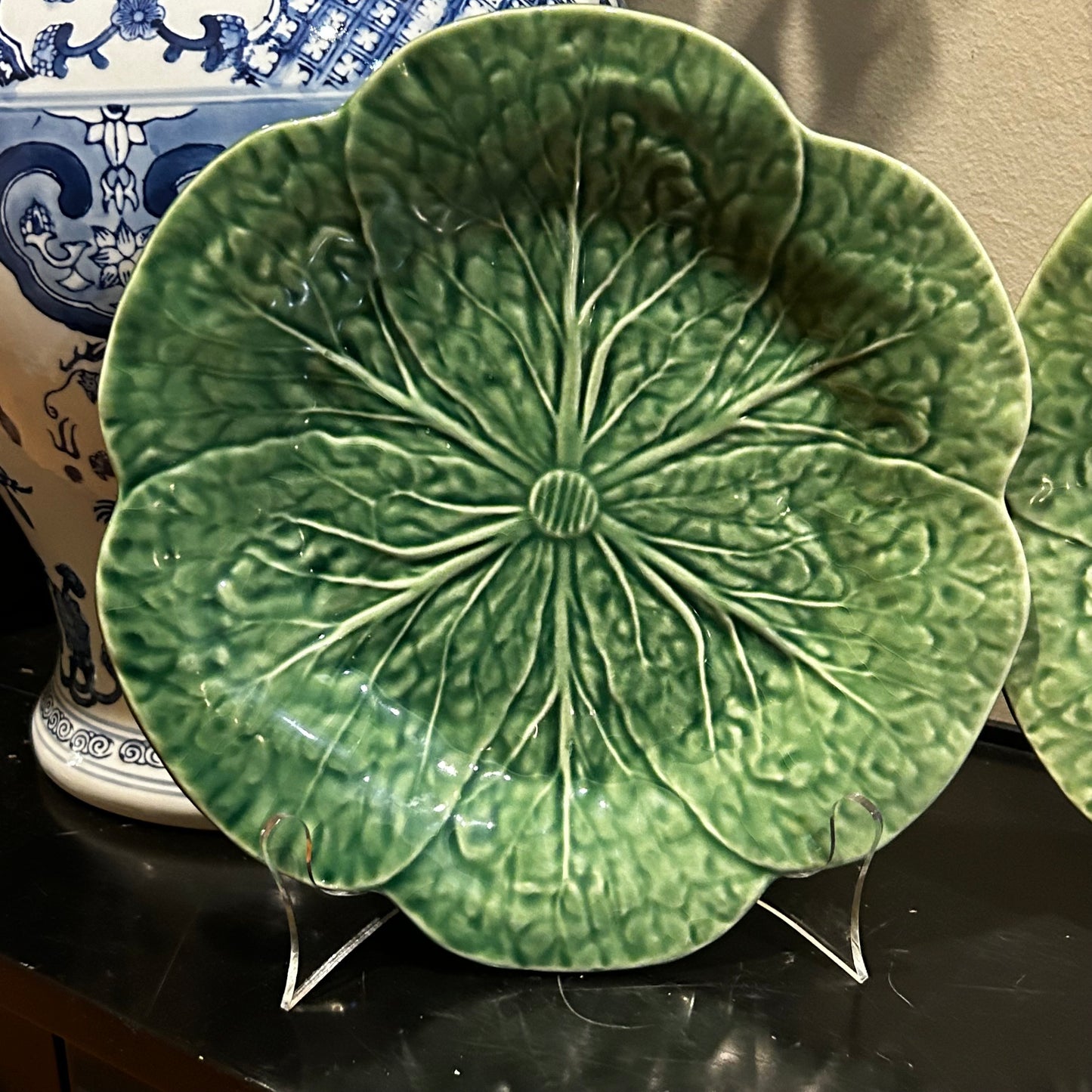 Set of 2 BORDALLO Pinheiro  Vintage cabbage ware plates