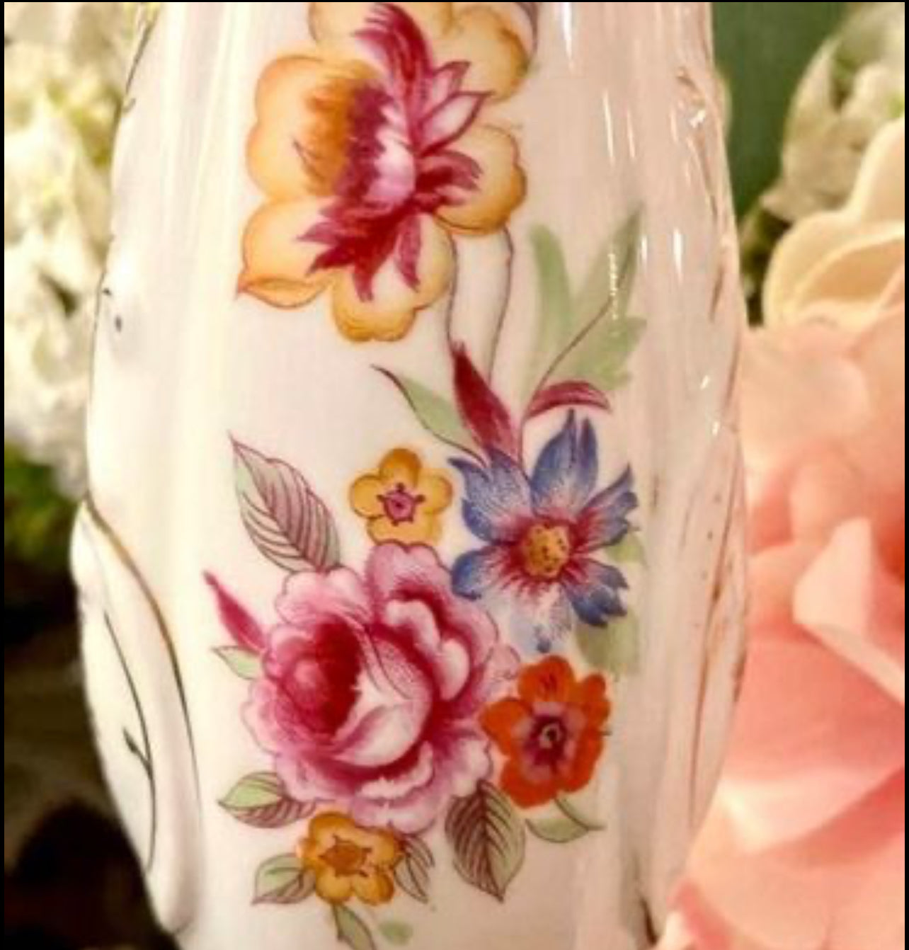 Delightful Pair Vintage floral botanical Porcelain Lamps
