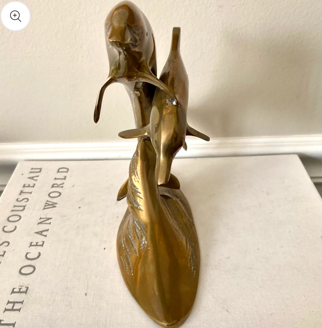 brilliant vintage brass double dolphin statue figurine