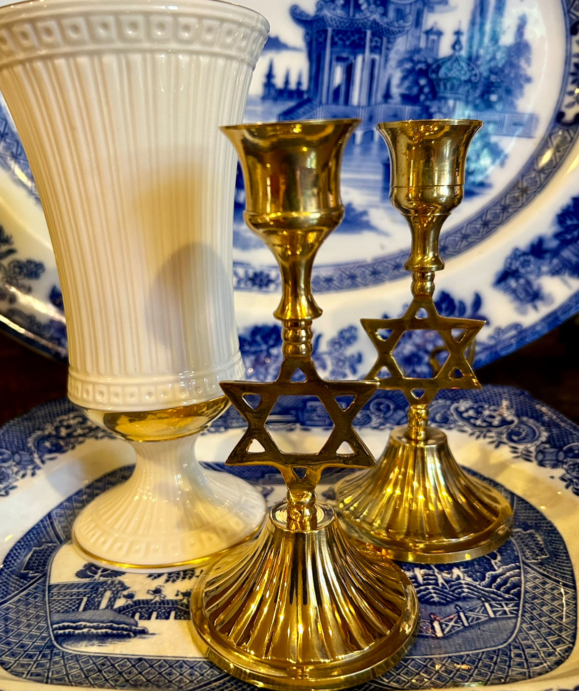 Brass Hanukkah holiday Shabbat candle sticks