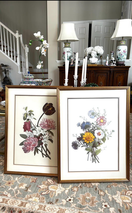 Lovely large Vintage set of 2 botanical lithograph wall art