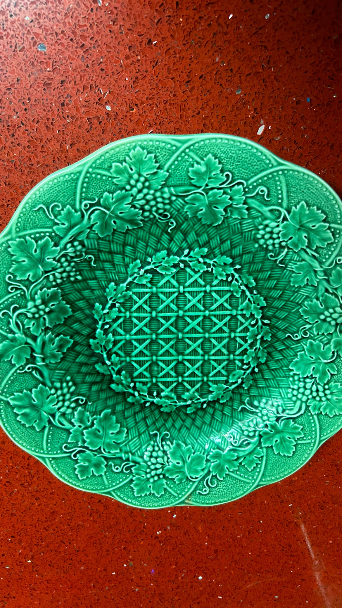 Antique Wedgwood Basketweave Majolica Green Plate