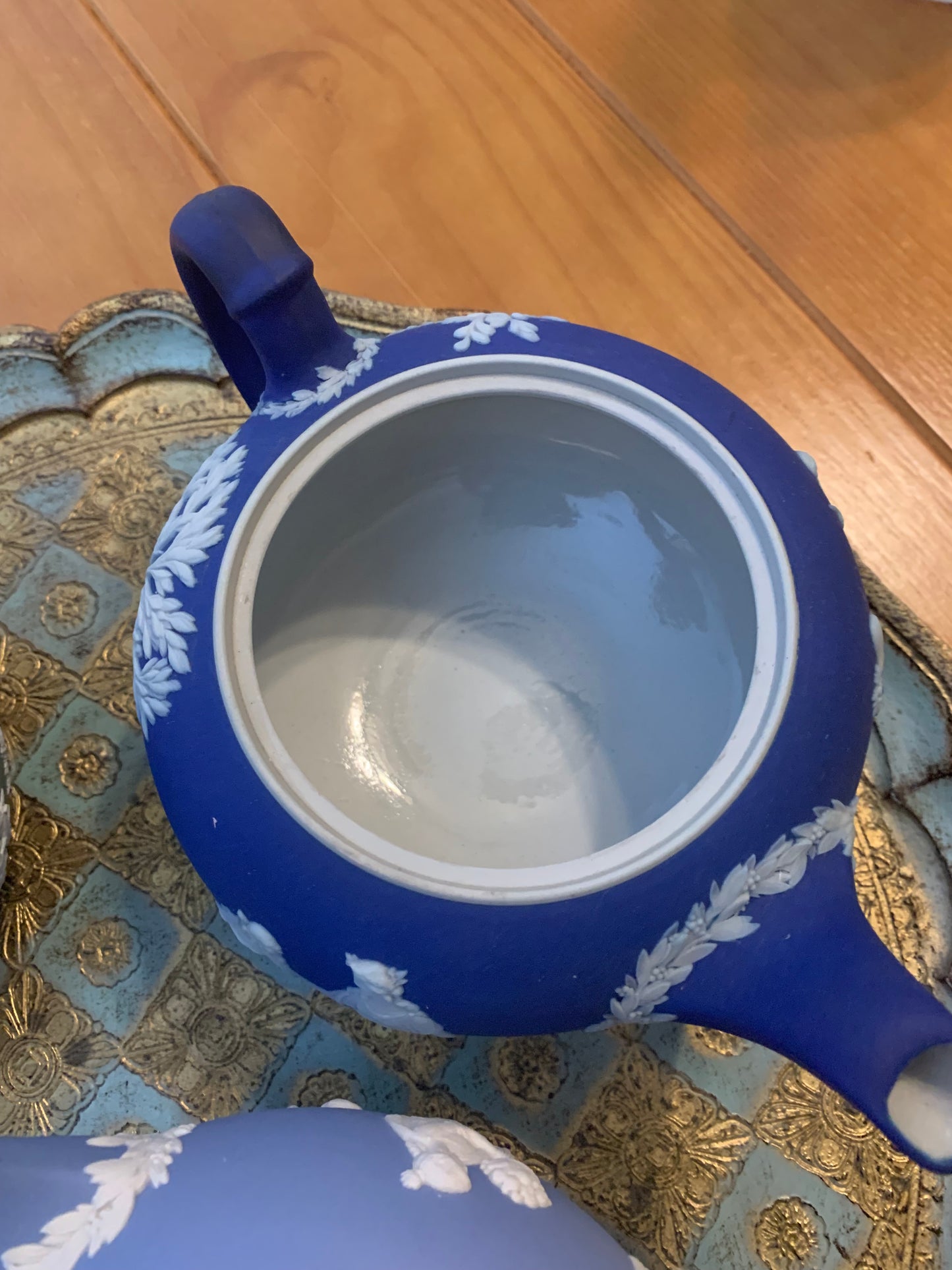 Wedgwood Jasperware Dark Cobalt Blue Teapot - Excellent condition!