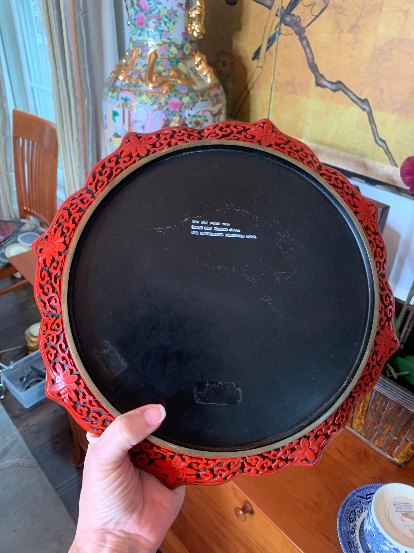 Vintage Cinnabar carved Plate