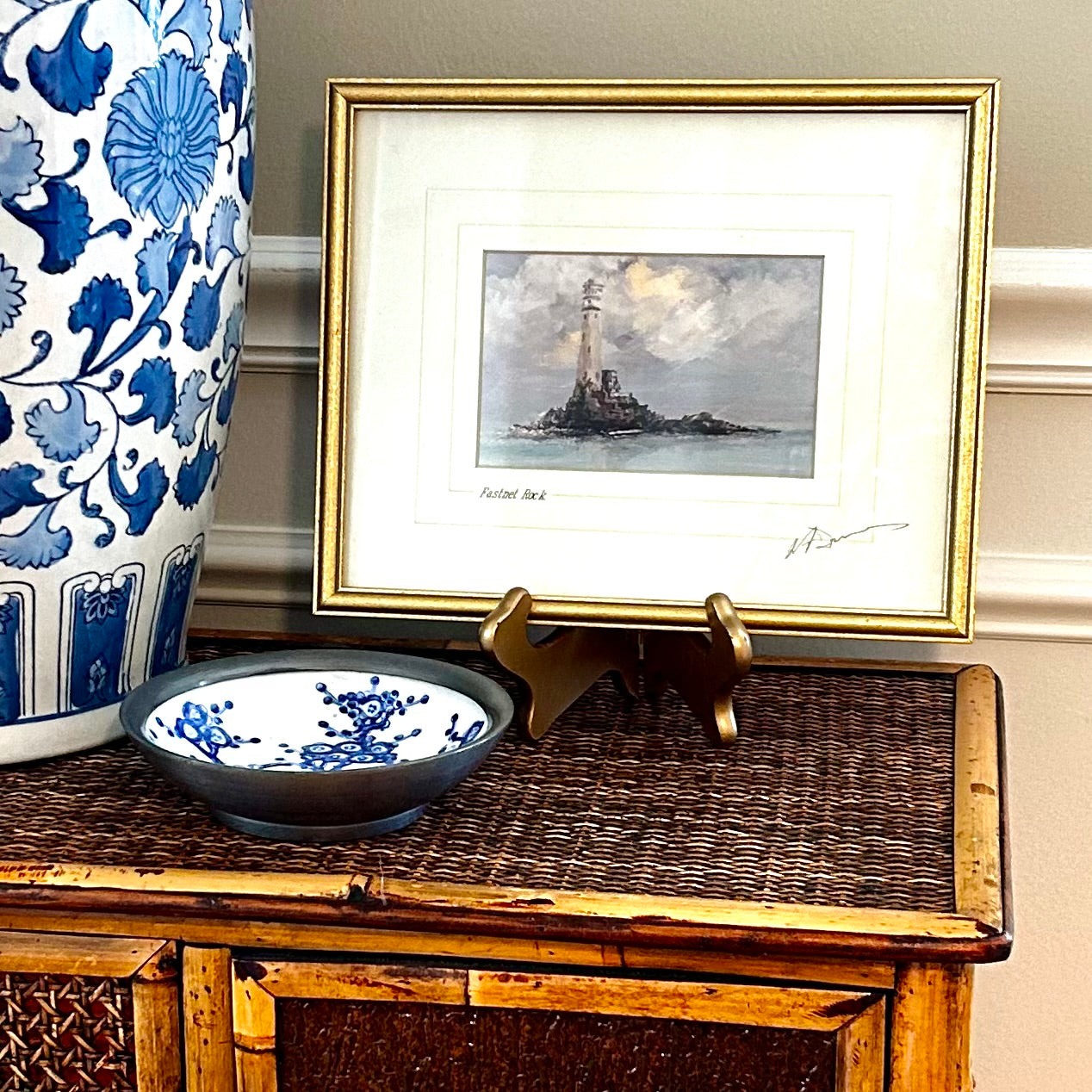 Charming signed custom framed  lighthouse art .