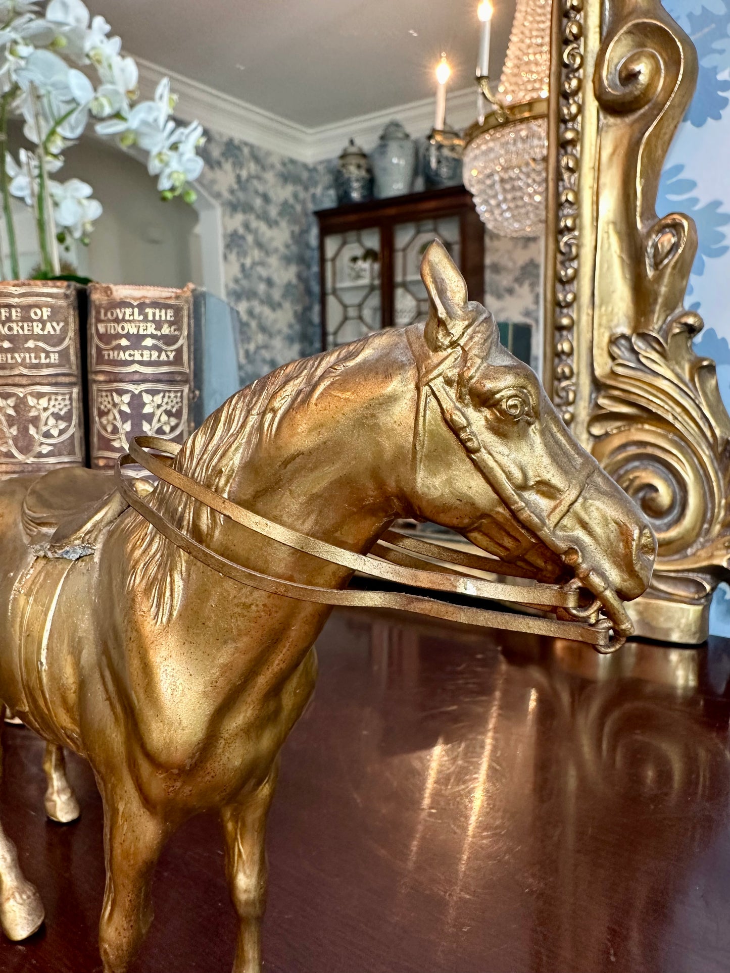 Fantastic Rare Antique Gold Spelter Horse Statue