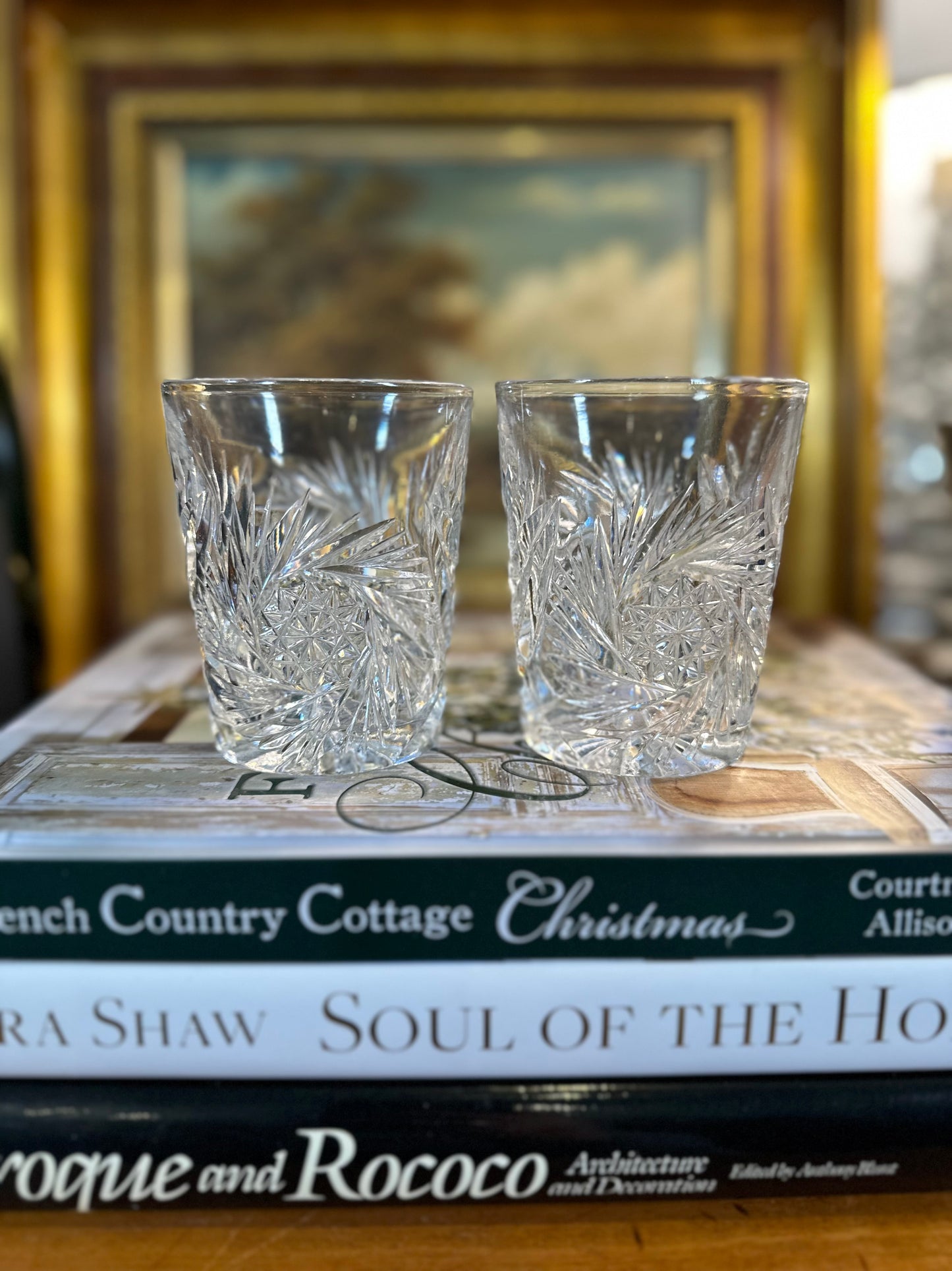 PRISTINE! Gorgeous Heavy Cut Crystal Pair of Double Old Fashioned Whisky Tumblers, 3.75"