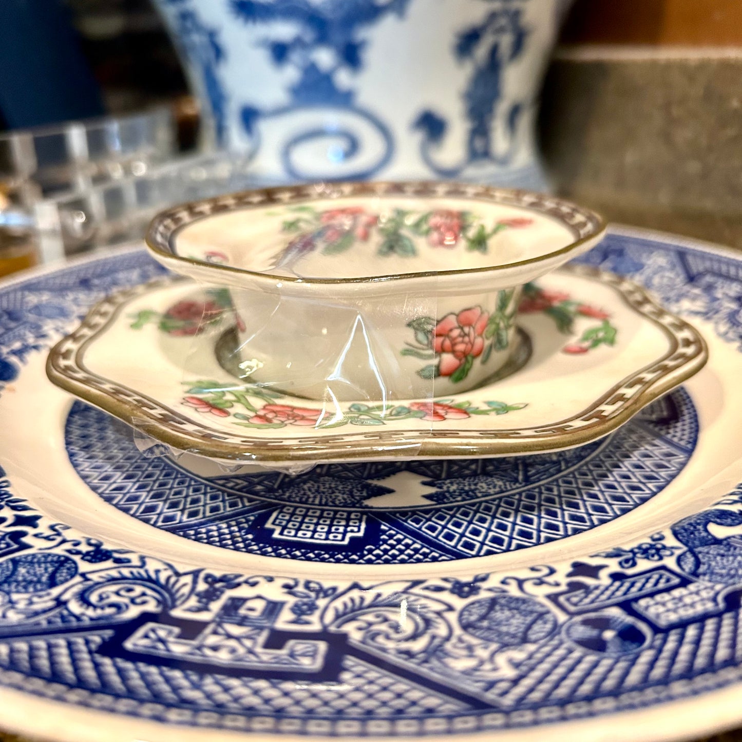 Antique Coalport  of England Indian Tree dish with underplate set 2 piece.