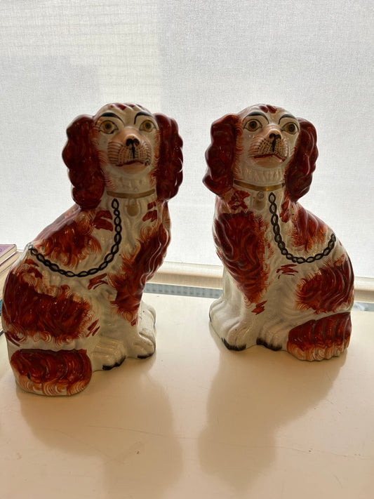 Very Rare Large Antique pair of 10” Staffordshire Spaniels c. 1860