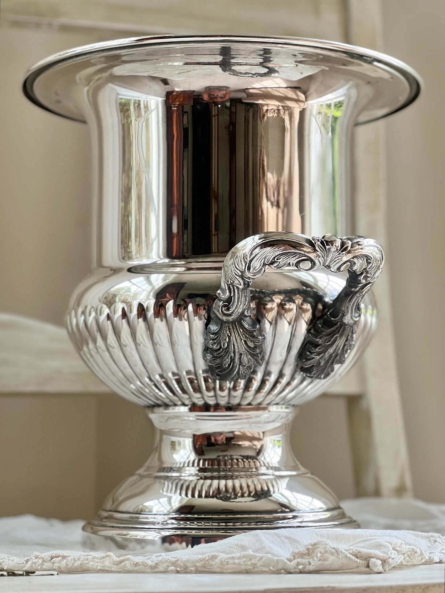 Vintage Silver Plate Champagne Cooler with Ornate Twin Handles