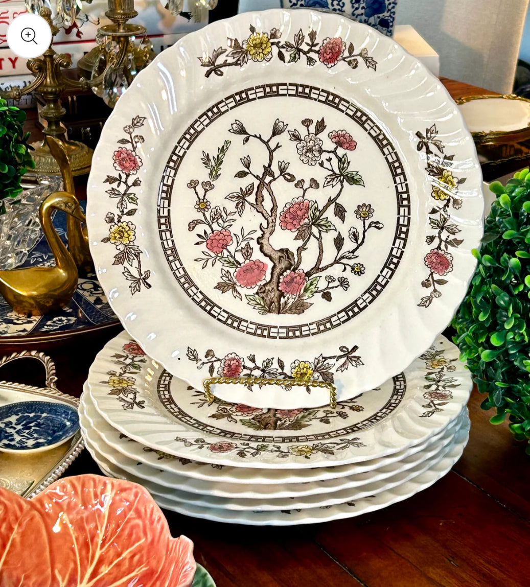 Set of 6 vintage Kashmir tree stunning scalloped dinner plates