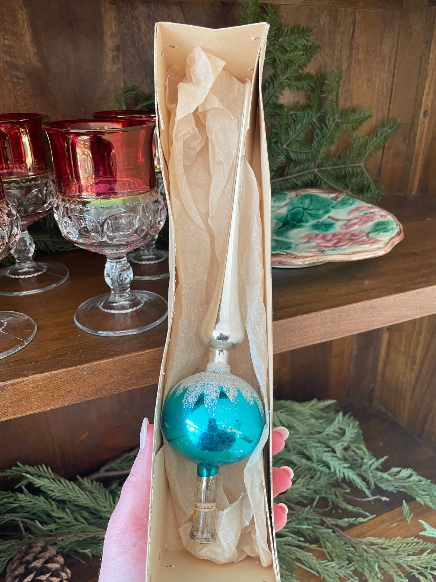 Live Sale 12/5 for Ali - Vintage Shiny Brite Tree Topper in Box + Brass Footed Long Bowl