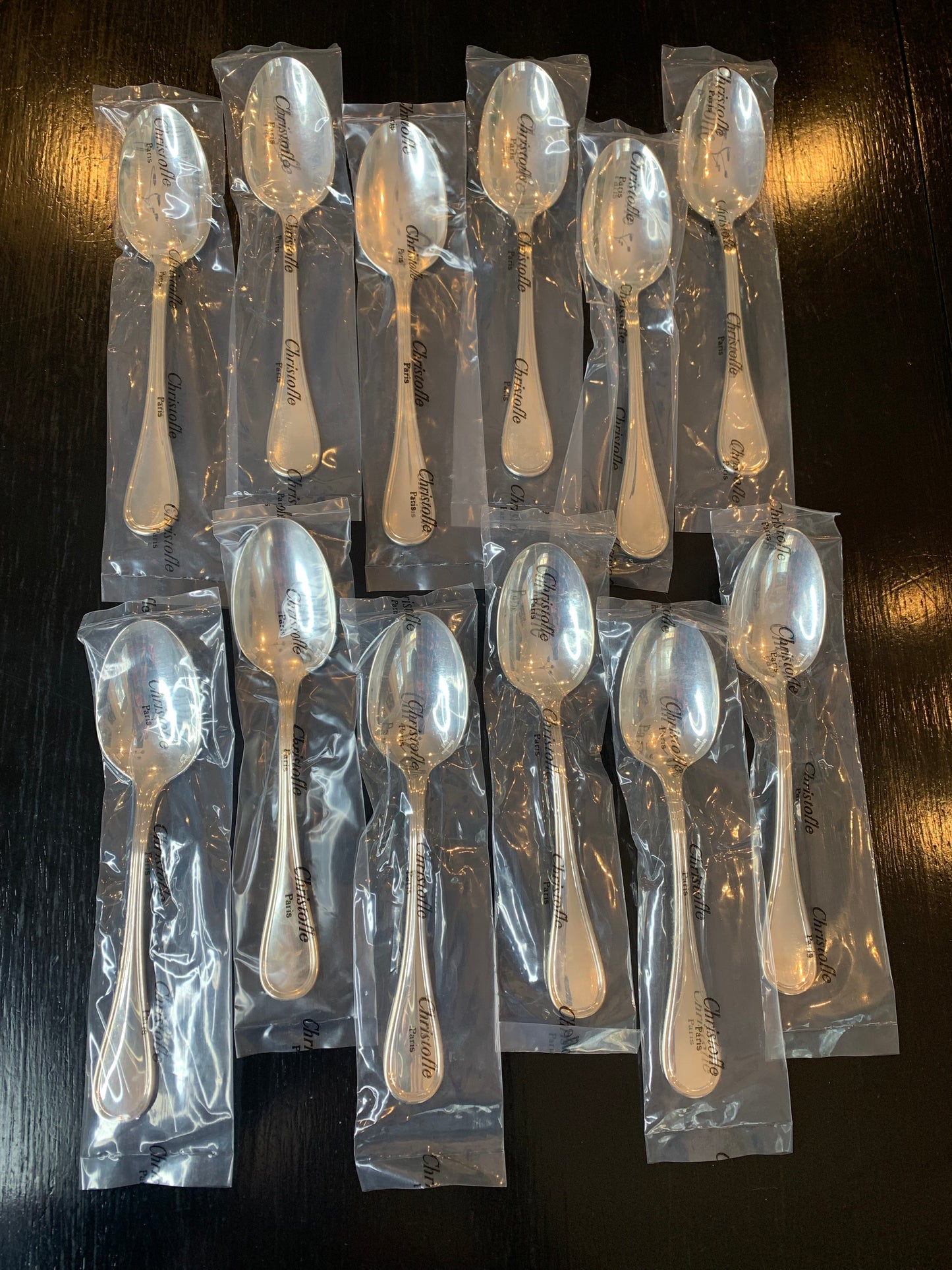 Full Service Set of Christofle "Albi" Flatware for (12) in Silver Plate + (4) Serving Pieces + Storage Chest