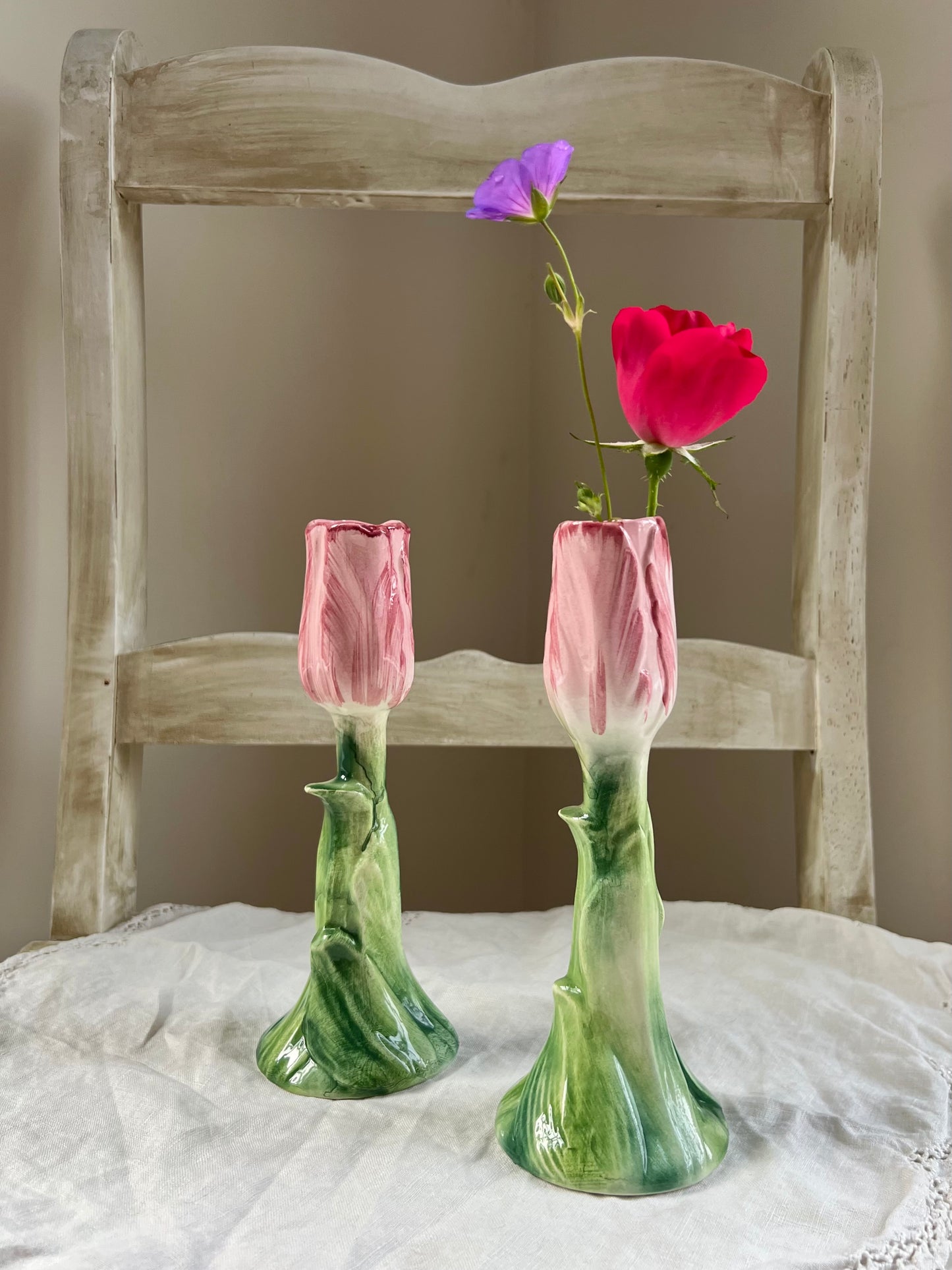 Beautiful Pair of Italian Tulip Shaped Bud Vases - 7.25” tall